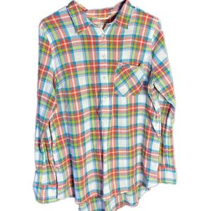 Merona long sleeve half button up pastel tropical plaid cotton lightweight